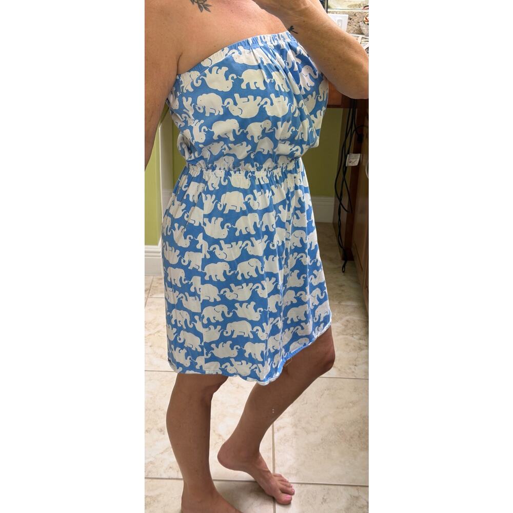 Lilly Pulitzer Windsor blue white elephant print strapless Dress Tusk in the Sun - Picture 4 of 8